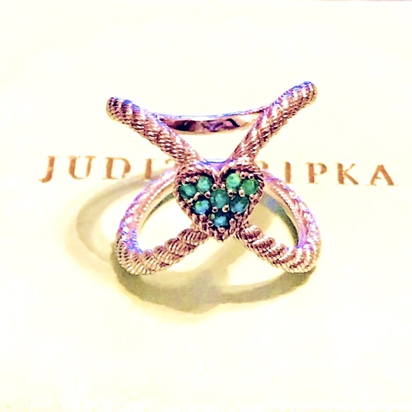 💚JUDITH RIPKA OPENWORK EMERALD HEART RING - Picture 2 of 8